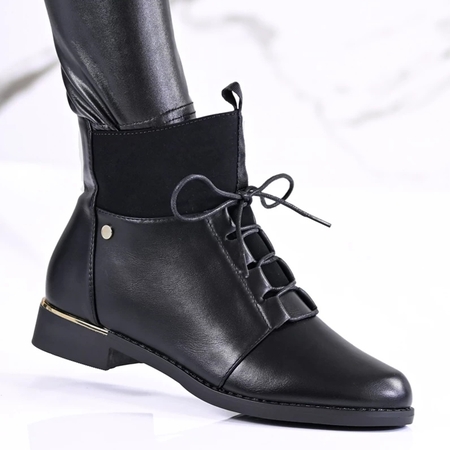 Дамски елегантни боти от кожа с връзки и цип модел: B4101-2 black