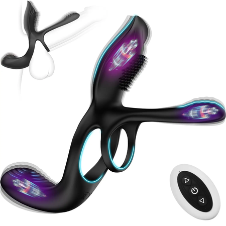 3-in-1 Remote-Controlled Penis Ring with Clitoral Stimulation – 10 Vibration Modes and IPX7 Waterproof