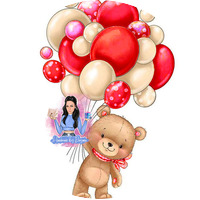 Тема '' Мече с балони в червено''